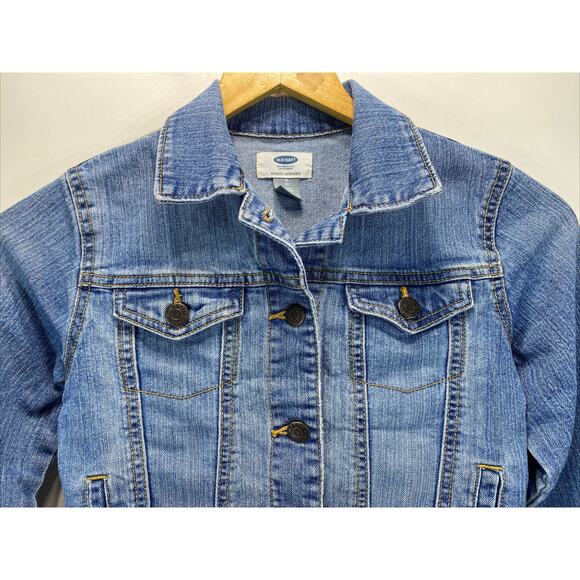 Old Navy Blue Denim Jean Jacket Long Sleeve Stretch Size Girls Medium 8 - Picture 2 of 10